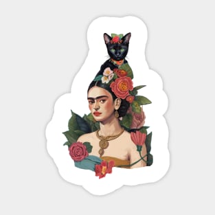 Frida and Black Cat Sticker